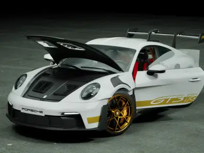 Porsche 911 992 GT3 RS White Gold Low-poly 3D model