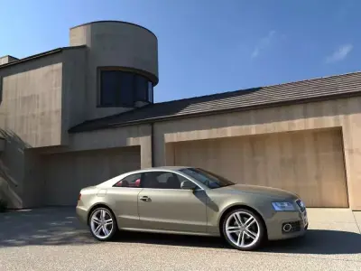 Yard Garage And A Car Audi 3D model