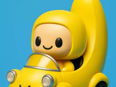 Kawaii Man in Banana Car 3D print model