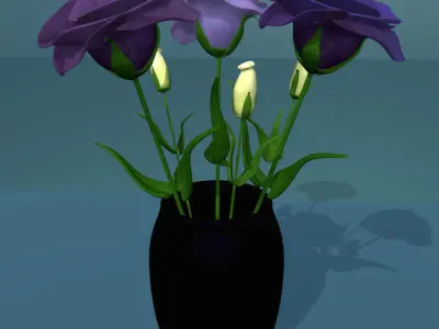 Flower of lisianthus multicolor low poly with vase Low-poly 3D model