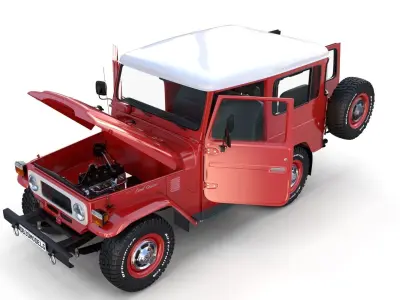 Toyota Land Cruiser FJ 40 Red with Interior and Chassis 3D model