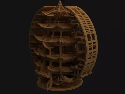 Chinese  ancient tower   Low-poly 3D model