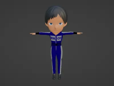 Racing Driver Cartoon Character Low-poly 3D model