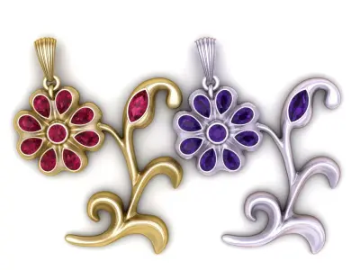 Floral Ruby Bloom Pendant 3D Printable Model 3D print model