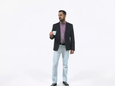 Portrait 03D Drinking Coffee Casual Man Low-poly 3D model