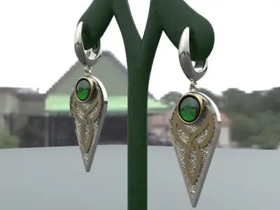 Earrings with Emerald and ornament 3D print model