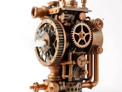 Steampunk Engine Model Pack with Intricate Detailing Low-poly 3D model