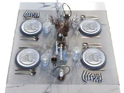 Luxury dining table set 015 Low-poly 3D model