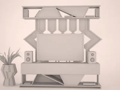 TV Set entertainment unit with plant and 3D model