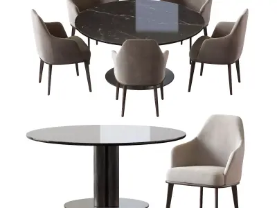 Modern Marble Dining Set with Upholstered Chairs 3D model