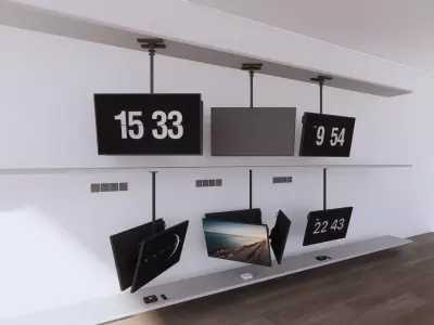3D Model Modern Suspended Display and Digital Clock Setup and TV Low-poly 3D model