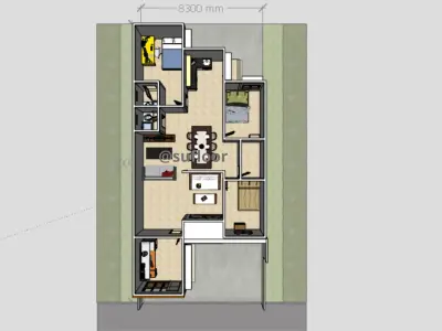 House 8x18m code 407 - Sketchup 3D model