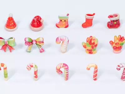 Christmas Style Gloves  Socks Crutches Candy 3D model