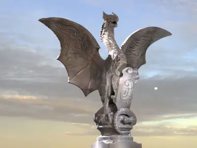  Medieval Dragon Shield Statue  3D model