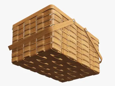 Wicker basket picnic with handles medium brown 3D model