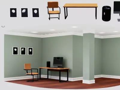 Simple Industrial Office Furniture Set Pack Low Poly BaseBoards Low-poly 3D model