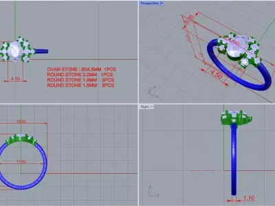 Ring-size53 emerald ring gold 3D print model