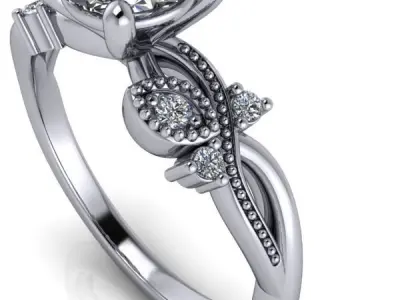 Glamorous Promise Solitaire Ring Side leaf details USA size 7 3D print model