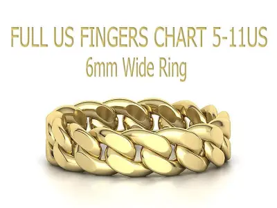 Cuban Link Chain Ring 6mm FULL US FINGERS CHART 5-11 3D print model
