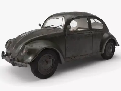 VW Style Beetle Bug  Old Rusty WW2 Wrecked Car Low-poly 3D model