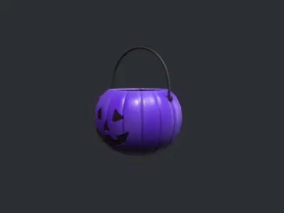Purple Pumpkin Basket - Trick or Treat Halloween Basket Low-poly 3D model