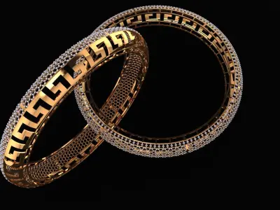 77 Greek key Gold Bangle with Intricate Pattern 62MM-17gm 3D print model