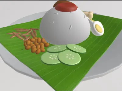 Stylized Nasi Lemak Food Set 3D model