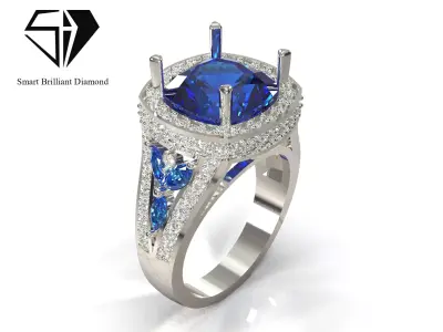 Luxury Blue Sapphire Gold Ring Ready for 3D Manufacturing 3D print model