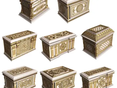 Chest Collection White Low-poly 3D model