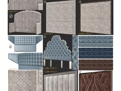 Headboard 3d model collection wall panel with grids Low-poly 3D model