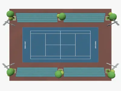 Cartoon Tennis Court Low-poly 3D model