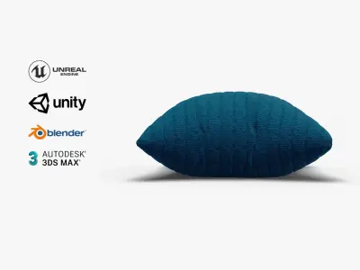 Knitted Blue Cushion with Chain Pattern Low-poly 3D model