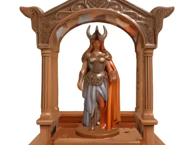 Valkyrie Goddess Statue Wooden Shrine Low-poly 3D model