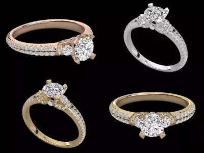 Luxury Double Pave Solitaire Diamond Ring CAD Design STL 3D print model