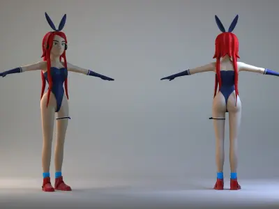 woman female girl character face human fantasy bunny 3D model