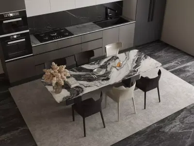 Light luxury dining table and chairs 3D model