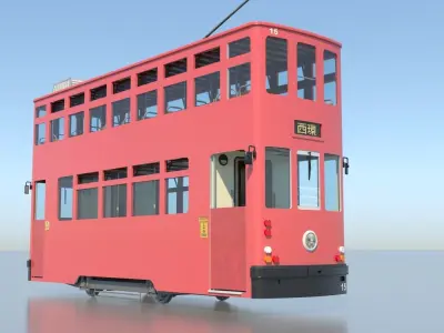 Hong Kong Tram 9 Different Colors np1 Low-poly 3D model