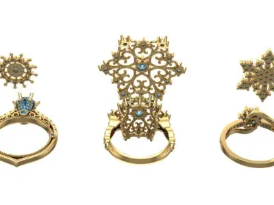 half sets ring with snowflake theme 3D print model