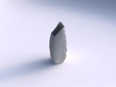 Vase bent rectangle with wavy extruded lines 2 3D print model