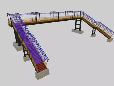 Steel Pedestrian Bridge - Two Columns - Straight Close Type-2 3D model