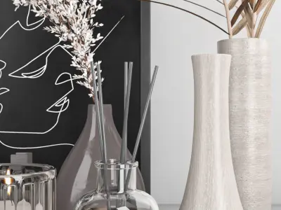 decorative set with dry flower 7 3D model