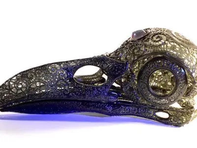 Filigree Anatomical Raven Skull - Pre-supported STL 3D print model