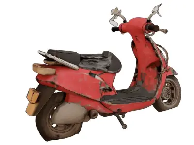 Abandoned motorcycle in ruins Low-poly 3D model