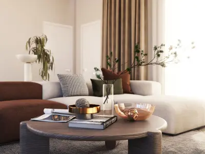 Botanical Scandinavian Living Room Nature Infused Interior Scene 3D model