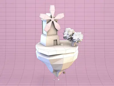 Cartoon Mill On Island Low Poly 3D Model Free low-poly 3D model