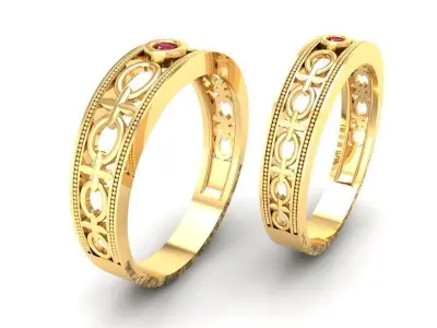 Luxury Vintage Pattern Wedding Bands for Couples 350 3D print model