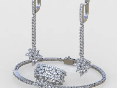 Ring Bracelet and  Earring Set 3D printable model 0060 3D Model Pack