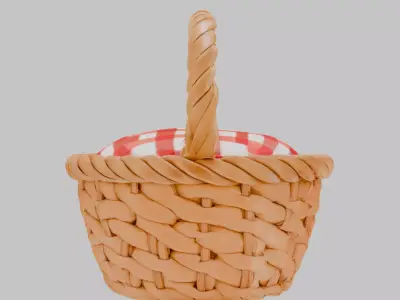 Cute Wicker Picnic Basket 3D Model Low-poly 3D model