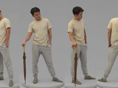 A Strong Young Man Standing With Umbrella  3D model