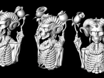 Aries sign Zodiac  Skeleton horns and roses 3D printable Model 3D print model